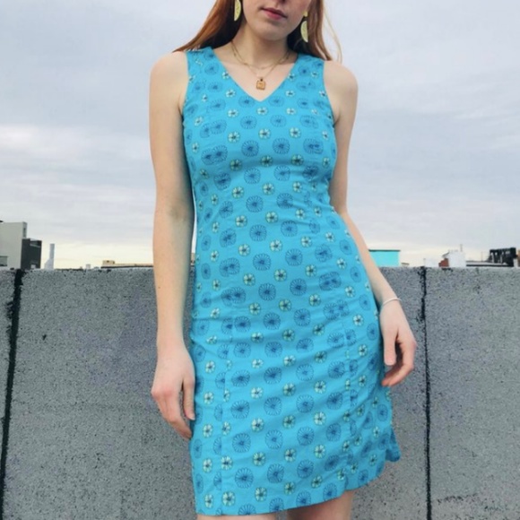 Vintage Dresses & Skirts - 90’s Aqua Floral Mini Dress
